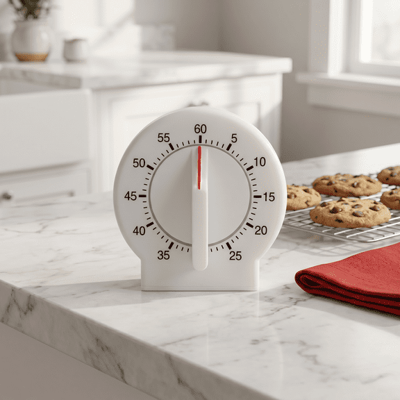 60 Minute Mechanical Kitchen Timer – Long Ring, Compact White Timer for Cooking Baking Exercise Fitness Teaching Classroom Study, Household Desk Timer
