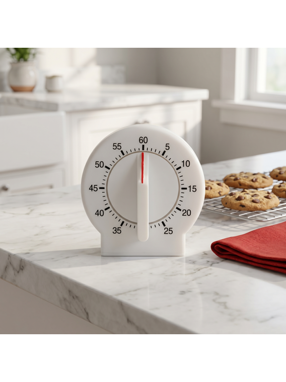 60 Minute Mechanical Kitchen Timer Long Ring, Compact White Timer for Cooking Baking Exercise Fitness Teaching Classroom Study, Household Desk Timer