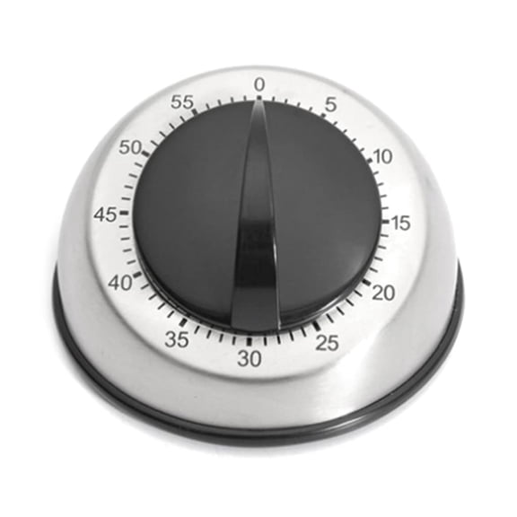 60-Minute Mechanical Kitchen Timer - Stainless Steel, Wind-Up, Alarm Function - for Baking/Cooking, Salons/Laboratories, Battery-Free
