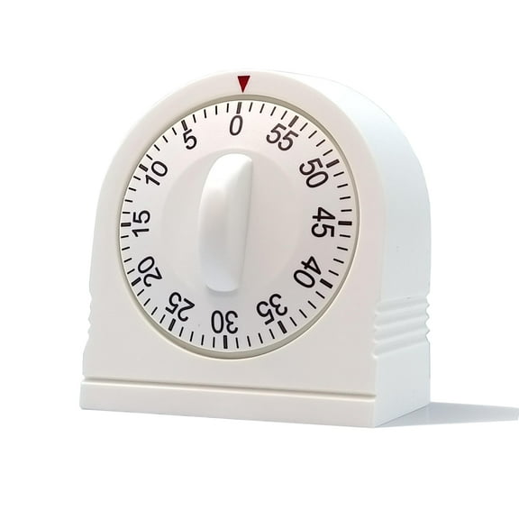 60 Minute Spring Powered Timer, Manual Wind Up Countdown Timer for Kitchen Classroom Office Study, Loud Alarm No Battery Required, White