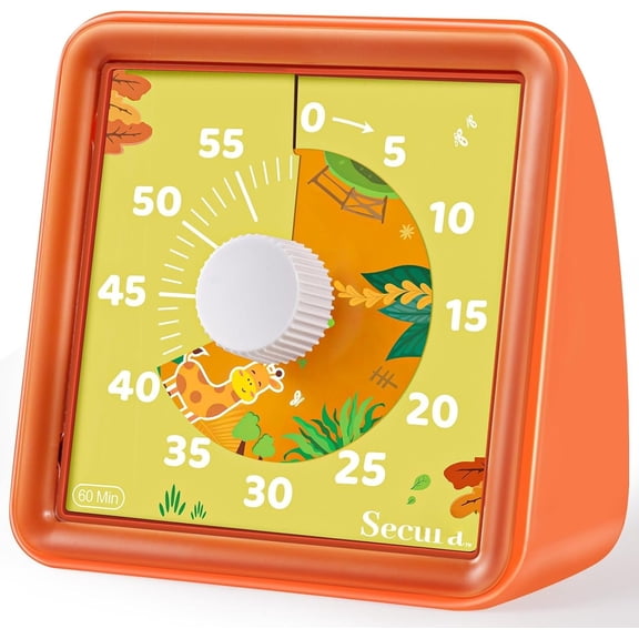 60-Minute Visual Countdown Timer for & Classroom, Pomodoro Time Management Tool (Orange & Orange)
