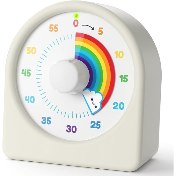 60 Minute Visual Timer for Kids, Rechargeable Visual Countdown Timer Clock Kids Timer for Classroom, Desk Pomodoro Timer with 'Rainbow' Pattern Design and Magnetic Back