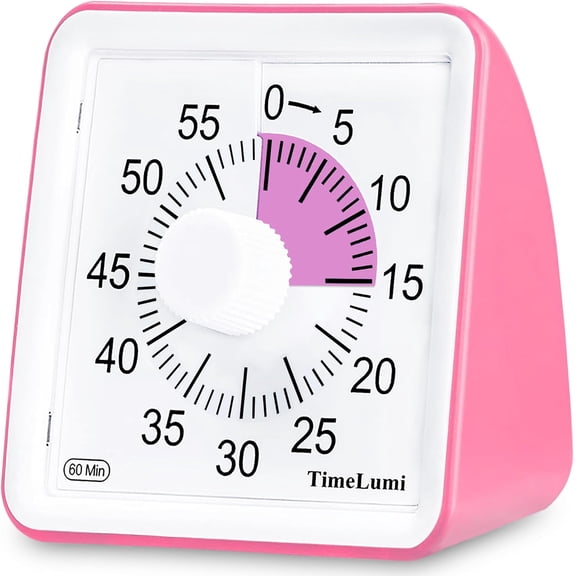 60-Minute Visual Timer for Kids, Time Management Tool Study Classroom Timer, Home Edition Silent Countdown Timer for Toddler, Teachers and Adults (Pink)