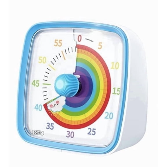 60-Minute Visual Timer with Night Light, Countdown Timer,Pomodoro Timer with Rainbow Pattern for Kids and Adults Blue