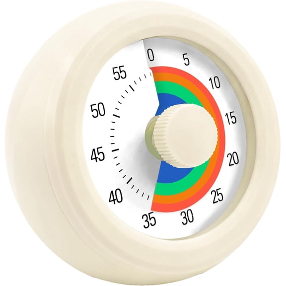 60 Minute Visual Timer with Silent Operation Countdown Rainbow Disk Task Reminder Home and Kitchen for Kids Desk, Office Meetings (White)