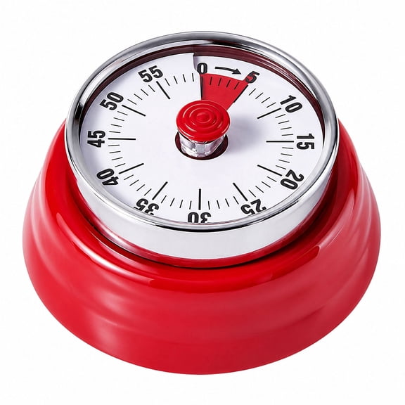 60 Minute Wind Up Timer, Mechanical Kitchen Timer with Magnetic Back, Visual Countdown Timer, Loud Alarm, No Batteries Required for Cooking, Baking, Classroom & Study, Modern Style - Classic Red