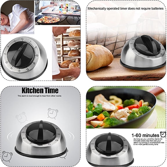 60 Minute Wind Up Timer Stainless Steel Kitchen Countdown Timer for Home Baking Cooking Oven Countdown Wind Up Alarm Clock Home Tools
