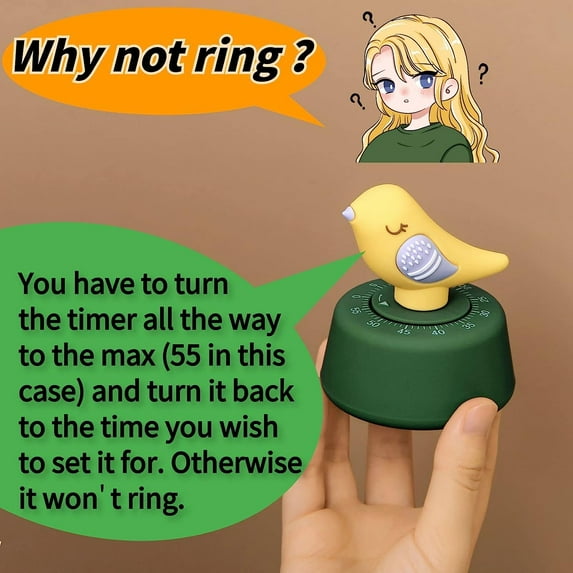 60 Minutes Mechanical Kitchen Timers for Cooking, Cute Bird Timer for Kids, Wind Up Egg Timer for Cooking, Reading, Classroom and Do Sports, Pink