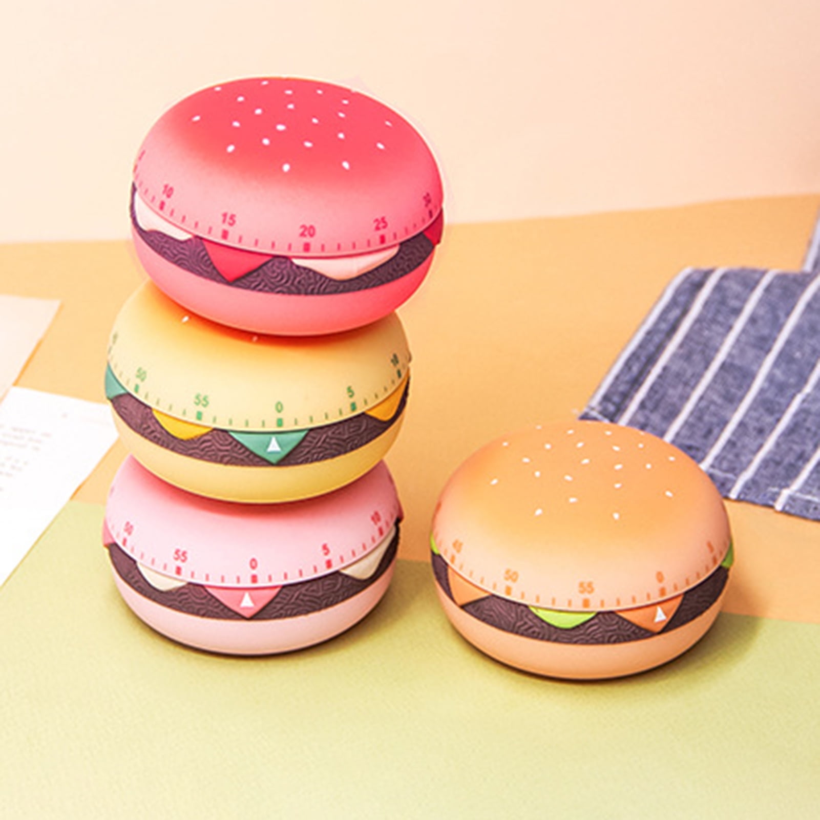 60 Minutes Mechanical Timers, Hamburger Countdown Alarm, Kitchen Chef Timer Clock Loud Alarm