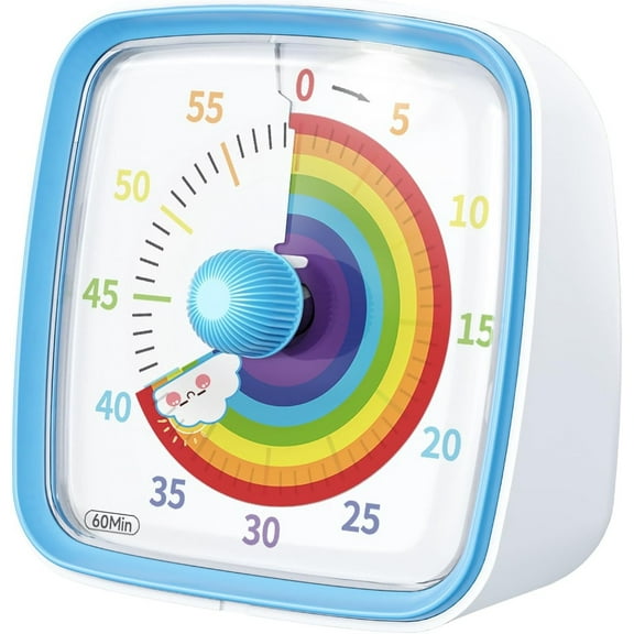 60 Minutes Visual Timer with Night Light, Countdown Timer for Classroom Home Kitchen Office, Pomodoro Technique Timer with Rainbow Pattern for Kids and Adults (Blue)