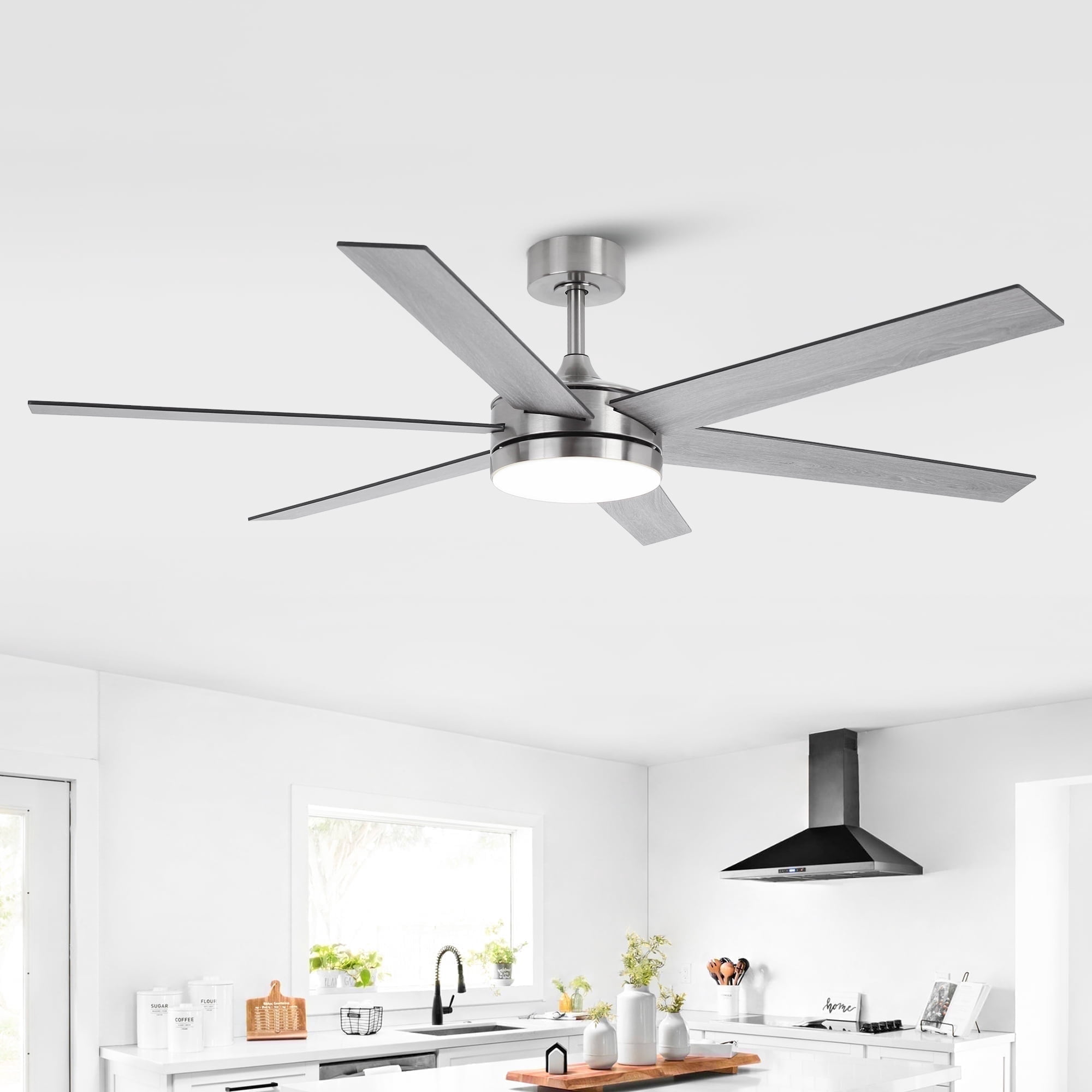 Vaczon 60" Industrial Satin Nickel Smart Ceiling Fan with Dimmable LED Light and Remote