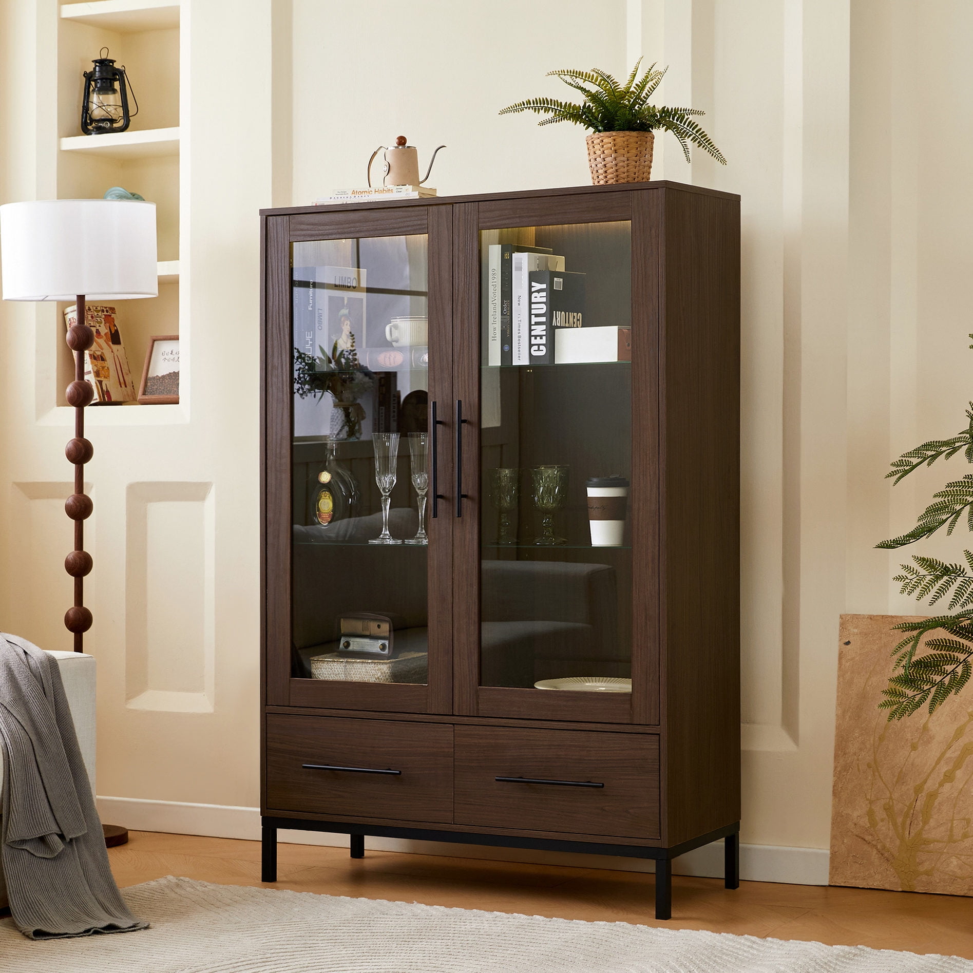 60'' Modern Display Cabinet | Bright LED Lighting for Visible Display ...