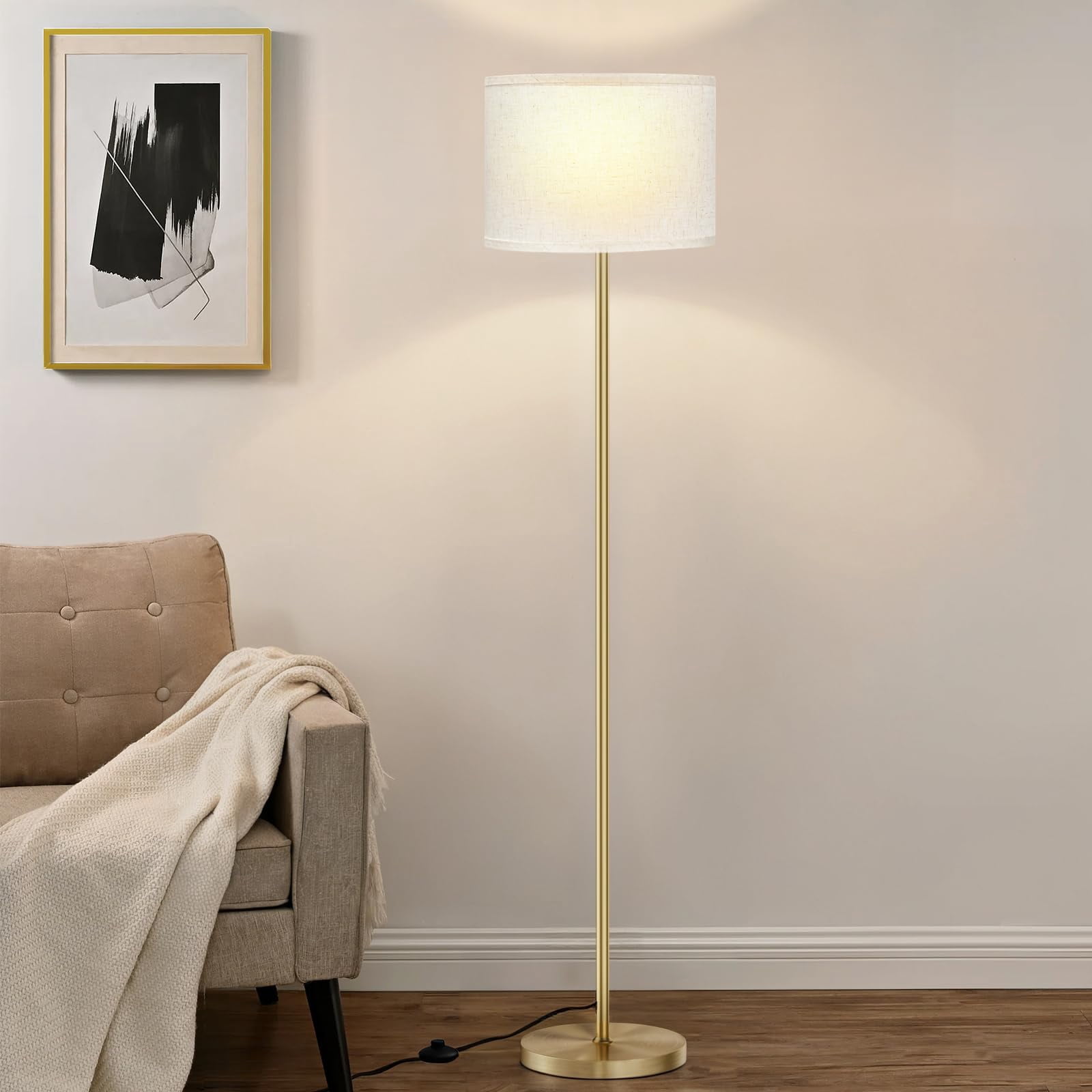 60'' Modern Floor Lamp With Shade  Tall Lamps For Living Room Bedroom Office Dining Beige Pole(without Bulb)