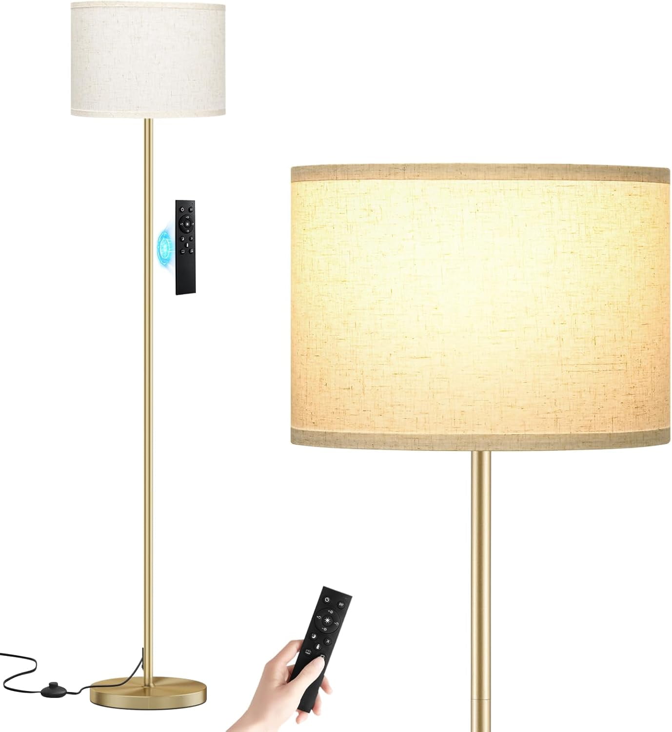 60'' Modern Floor Lamp with Remote Control, Beige Shade Gold Pole, LED