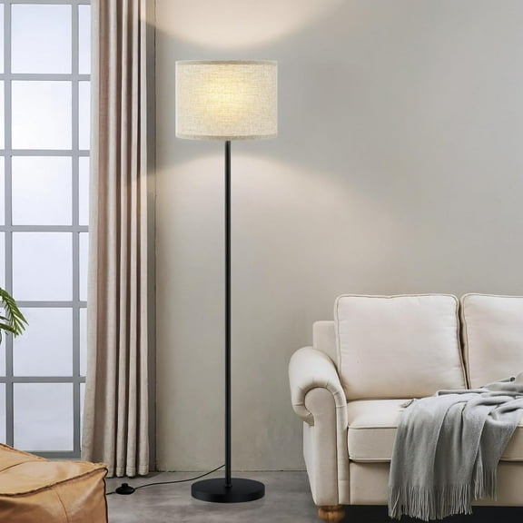 60'' Modern Floor Lamp with Shade, Tall Lamps for Living Room, Bedroom, Office, Dining Room, Beige Shade with Black Pole(Without Bulb)