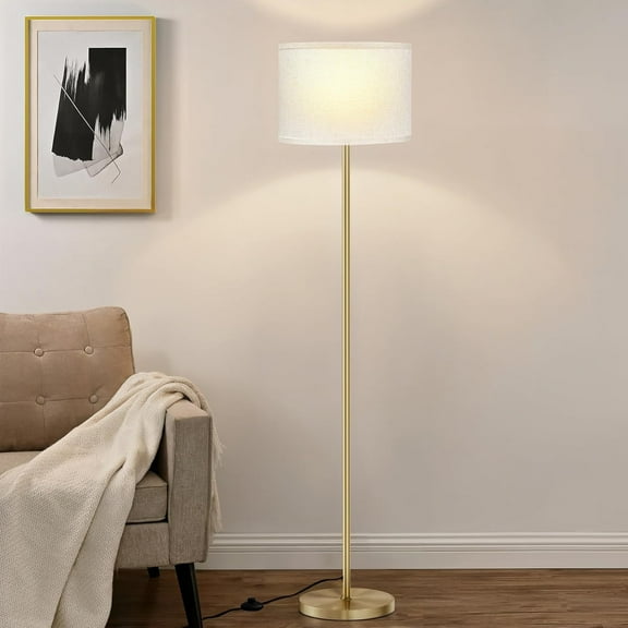 60'' Modern Floor Lamp with Shade, Tall Lamps for Living Room, Bedroom, Office, Dining Room, Beige Shade with Brown Pole(Without Bulb)
