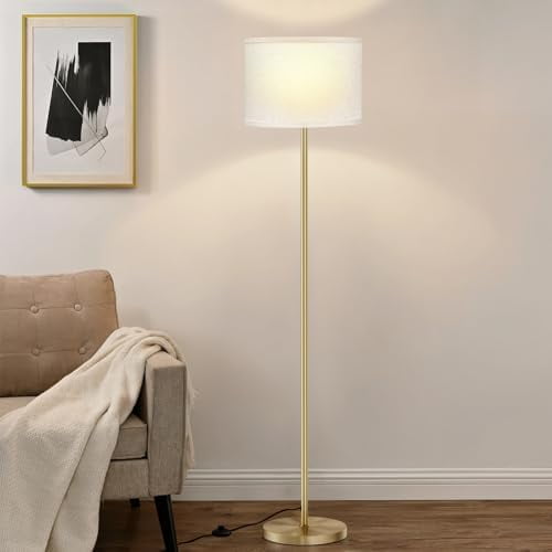 60'' Modern Floor Lamp with Shade, Tall Lamps for Living Room, Bedroom, Office, Dining Room, Beige Shade with Gold Pole(Without Bulb)