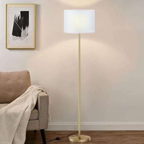 60'' Modern Floor Lamp with Shade, Tall Lamps for Living Room, Bedroom, Office, Dining Room, White Shade with Gold Pole(Without Bulb)