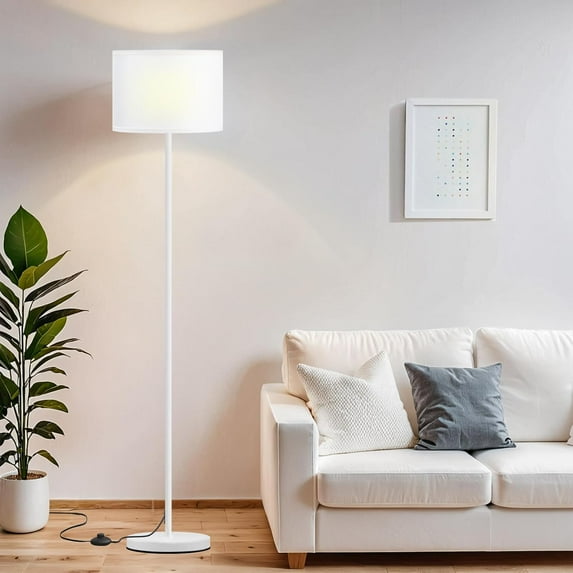 60'' Modern Floor Lamp with Shade, Tall Lamps for Living Room, Bedroom, Office, Dining Room, White Shade with White Pole(Without Bulb)
