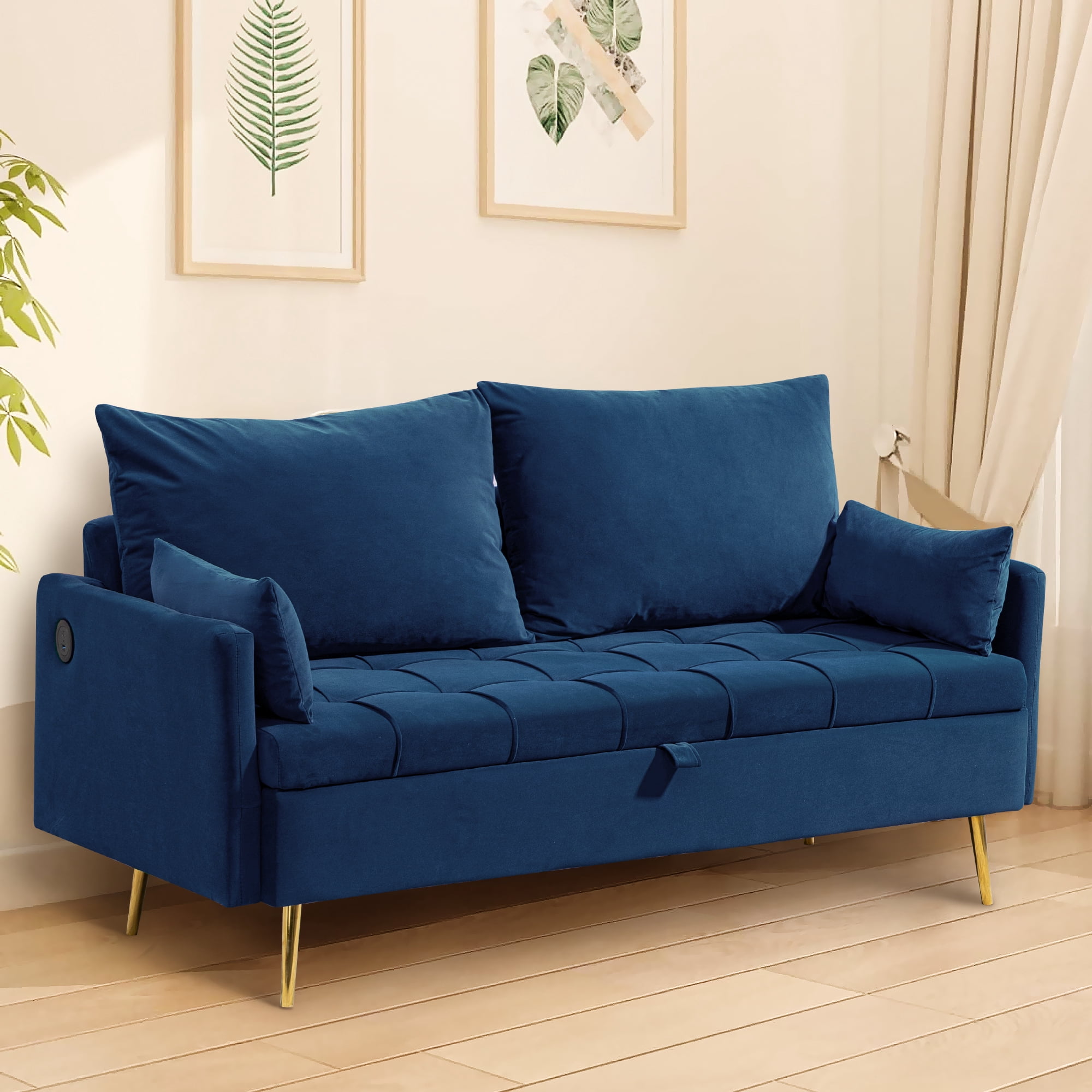 60'' Modern Velvet Loveseat Sofa with Storage Space, 2 Seater Couch ...