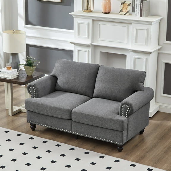 60" Modular Sectional Sofa, Modern Loveseat Cloud Couches with Storage Seats and Rolled Nails Arms for Living Room, Grey