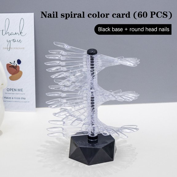 60 Nail Art False Tips Display Stand Spiral Rotating Shelf Showing Gel Polish Color Oval Square Nails Showing Shelf Rack
