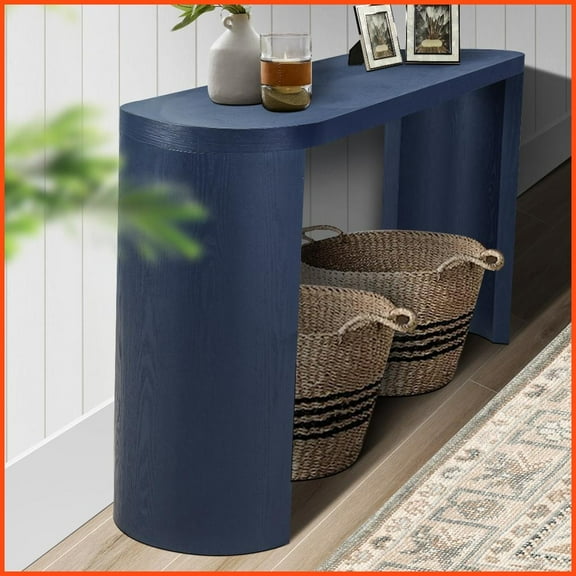 60'' Navy Blue Coffee Table with Thick Top & Curved Legs - Inward/Outward Installation, Durable for Living Room & Entryway