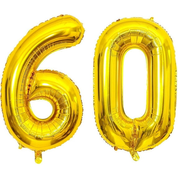 60 Number Balloons 40 Inch Gold Big Giant Jumbo Number 60 Foil Mylar Balloons for 60th Women Men Birthday Party Supplies 60 Anniversary Events Decorations