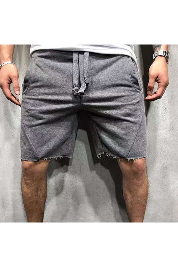 Mens Shorts, Men Elastic-Waist Drawstring Shorts Loose Straight Leg Edge Shorts Beach Medium Shorts Sports Quarter Pants Leisure Dark Gray S