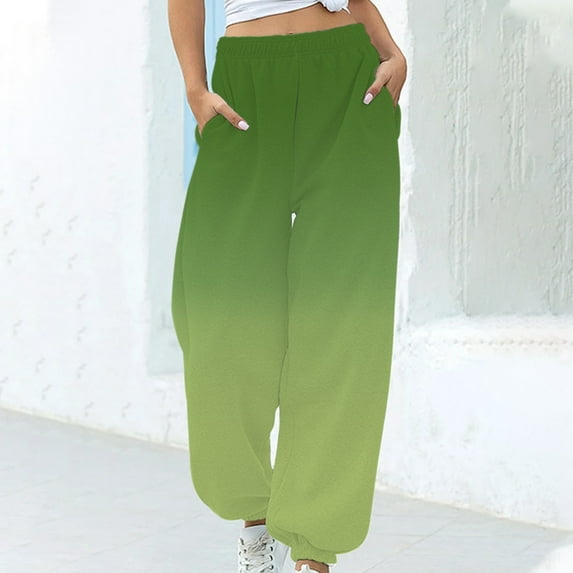 Ganfancp Women Sweatpants Women Straight Leg Pants Fashion Gradient Color High Waist Lace-Up Leg Sweatpants Leisure Sports Pants Fitness Jogging with Pocket Green XXL
