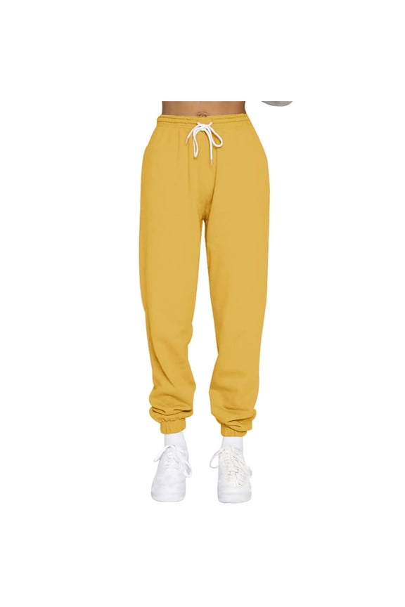 Ganfancp Women Sweatpants Women Sweatpants High Waist Sweatpants Solid Color Plus Size Sweatpants Fashion Straight Leg Corset Trousers Leisure Pants Yellow L