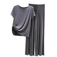 thumbnail image 1 of Pajamas pstuiky Pajamas for Women Set, Women Solid Color Round Neck Short Sleeve Top and Elastic Waist Trousers Pajamas Set Home Wear Set Leisure Gray L, 1 of 2