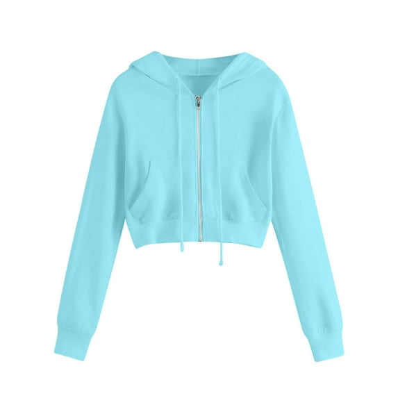 Women Hoodie pstuiky Sweatshirt for Women, Women Short Hoodie Zipper Cardigan Top Sweatshirt Drawstring Hoodie Top with Pocket Leisure Blue XL