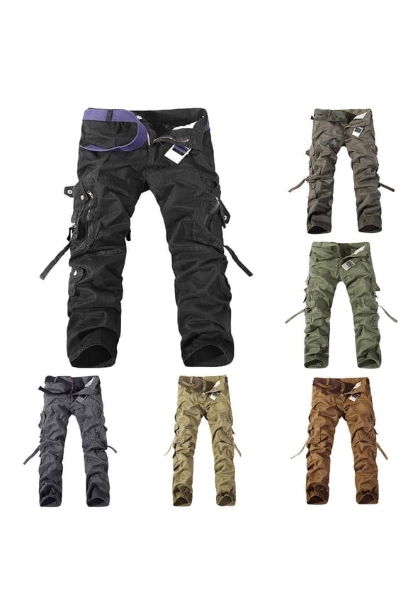 Cargo Pants for Men, Men Drawstring Straight Overalls Outdoor Fitness Pants Long Pants with Multiple Pockets Leisure Army Green XXL