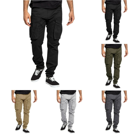 pstuiky Cargo Pants for Men, Men Drawstring Straight Overalls Outdoor Fitness Pants Long Pants with Multiple Pockets Leisure Dark Gray XL