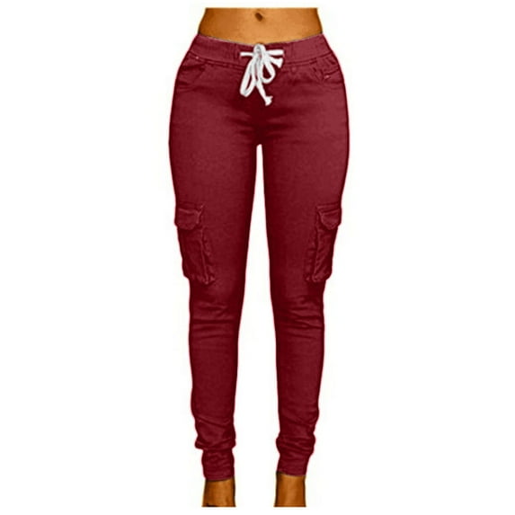 Up to 60% Off! pstuiky Cargo Pants Women Stretch Trousers Cargo Pantsr Activewear Baggy Trousers Tracksuit Jog Pants Sports Workout Gym Yoga Sweatpants Multi Pocket Leisure Wine XL