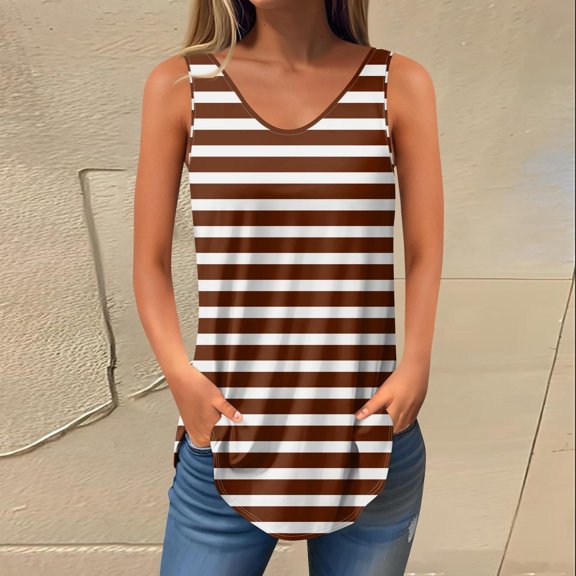 pstuiky Woman Tank Top, Fashion Women Sleeveless V Neck Printed Blouse Casual Summer Top Flared Hem Loose Fit Ladies Tunic Tank for Daily Wear or Beach Outings Wine S
