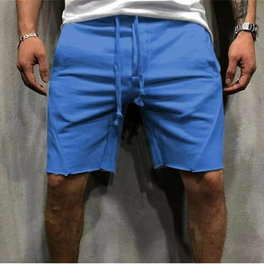 pstuiky Mens Shorts, Men Elastic-Waist Drawstring Shorts Loose Straight Leg Edge Shorts Beach Medium Shorts Sports Quarter Pants Leisure Blue S
