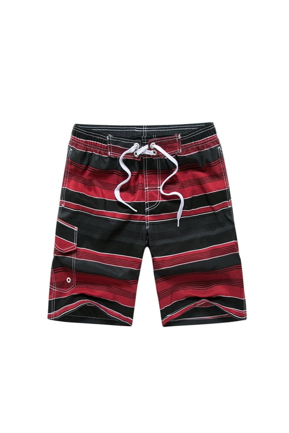 Ganfancp Mens Swim Shorts, Men Quick Dry Beach Shorts Mesh Lined Swimming Trunks Draw Rope Leisure Loose Shorts Printed Large Shorts with Pocket Red XL