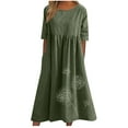 thumbnail image 1 of pstuiky Plus Size Summer Dresses, Women's Round Neck Short Sleeved Dress Solid Color Cotton Casual Pocket Short Sleeve Dress Army Green XXL #1, 1 of 6