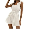 thumbnail image 1 of pstuiky Short Jumpsuits for Women, Women Romper Solid Color Sleeveless Shoulder Lace-Up Romper Wide-Leg Romper Suspenders Leisure White S, 1 of 7