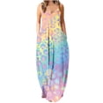 thumbnail image 1 of Up to 60% Off! pstuiky Summer Dress, Women Sleeveless V-Neck Suspender Dress Printed Dress Floor-Length Dress Loose Leisure Dress on Sale Multicolor S, 1 of 5