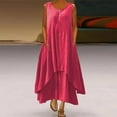 thumbnail image 1 of pstuiky Sun Dresses for Women , Maxi Dress with Pockets Women Floral Printed V-Neck Long Sleeve Long Dresses Trendy Summer Boho Beach Sun Dress Leisure Dress Watermelon Red XXL, 1 of 5