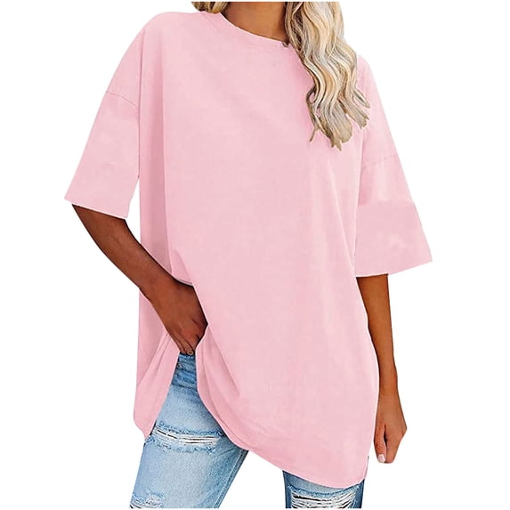 pstuiky T-Shirts Shirts for Women, Women Top Cotton Belted Short Sleeve V-Neck Top Solid Color Loose Half Sleeve T-Shirt Summer Top Leisure Pink M
