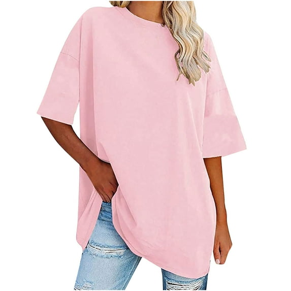 pstuiky T-Shirts Shirts for Women, Women Top Cotton Belted Short Sleeve V-Neck Top Solid Color Loose Half Sleeve T-Shirt Summer Top Leisure Pink S
