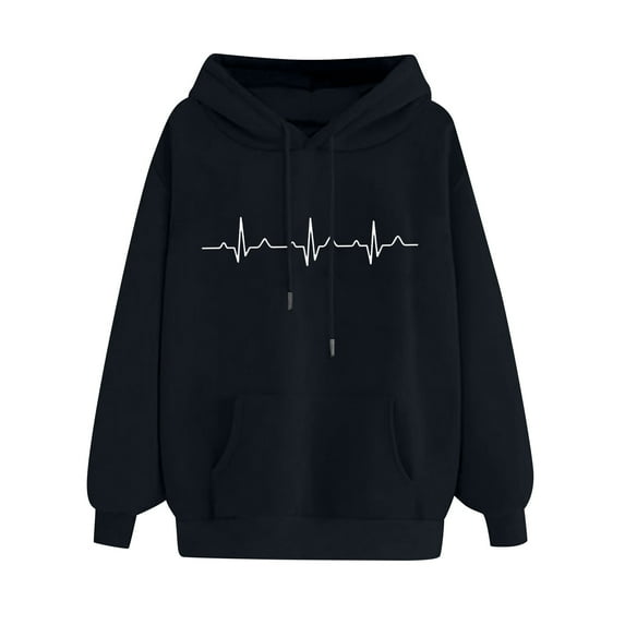 Up to 60% Off! pstuiky Women's Hoodie, Women Heart Printed Hoodie Long Sleeve Jumper Hoodie Sweatshirt Top Hoodie Drawstring with Pocket Leisure Black XL