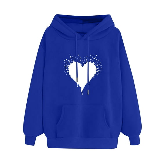 pstuiky Women's Hoodie, Women Heart Printed Hoodie Long Sleeve Jumper Hoodie Sweatshirt Top Hoodie Drawstring with Pocket Leisure Blue M