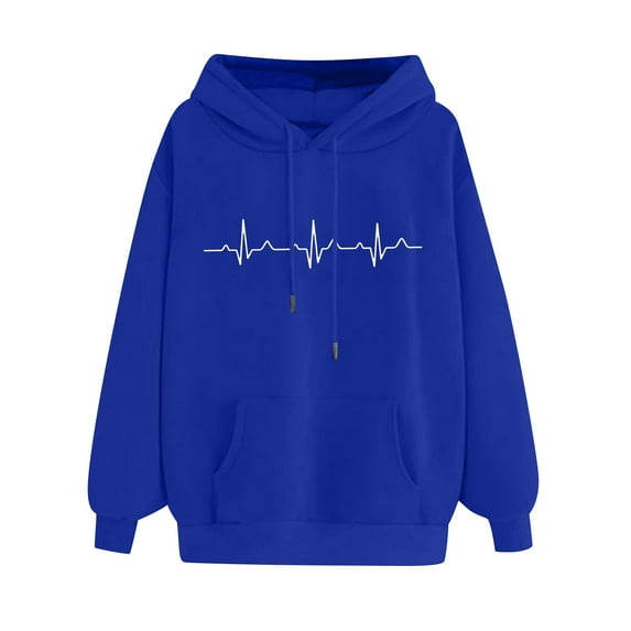 Up to 60% Off! pstuiky Women's Hoodie, Women Heart Printed Hoodie Long Sleeve Jumper Hoodie Sweatshirt Top Hoodie Drawstring with Pocket Leisure Blue M
