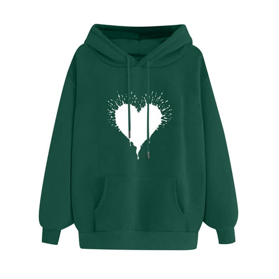 Up to 60% Off! pstuiky Women's Hoodie, Women Heart Printed Hoodie Long Sleeve Jumper Hoodie Sweatshirt Top Hoodie Drawstring with Pocket Leisure Green XL