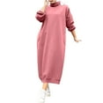 thumbnail image 1 of pstuiky Womens Dresses, Women Winter Solid Color Hoodie Long Sleeve Lapel Dress Loose Turtleneck Dress Ankle Dress with Pockets Leisure Pink M, 1 of 6
